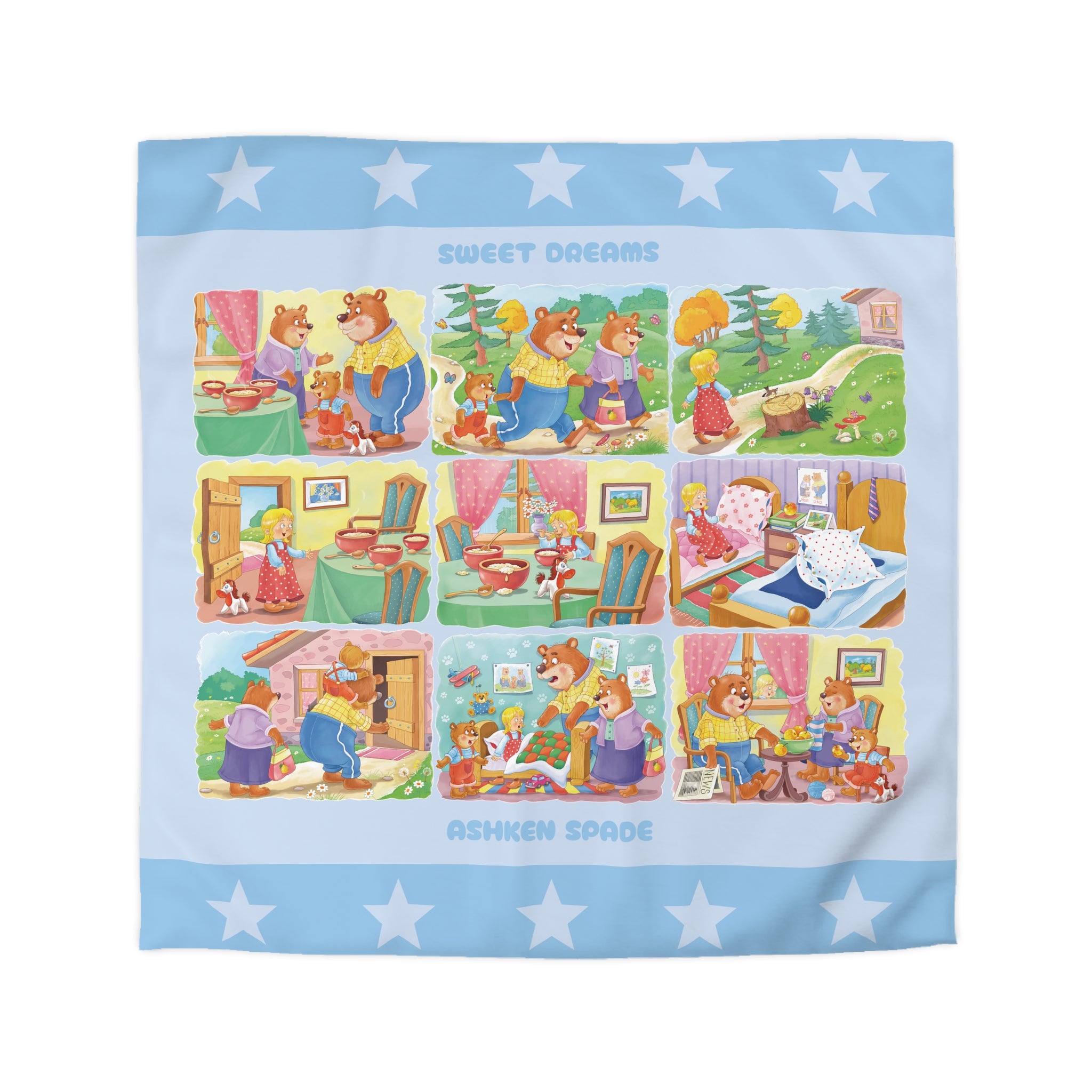 Blue Three Bears Story Duvet Cover