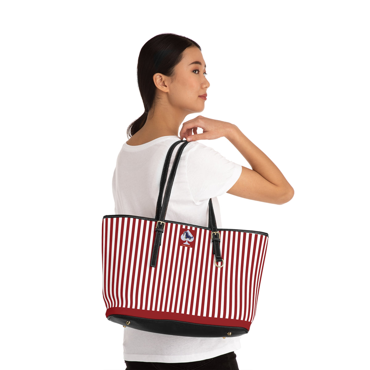 Red and White Striped PU Leather Shoulder Bag