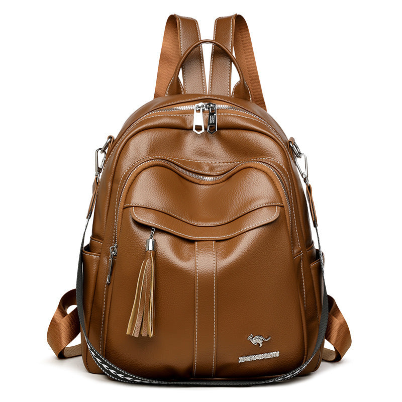 Genuine Leather Tassel Backpack