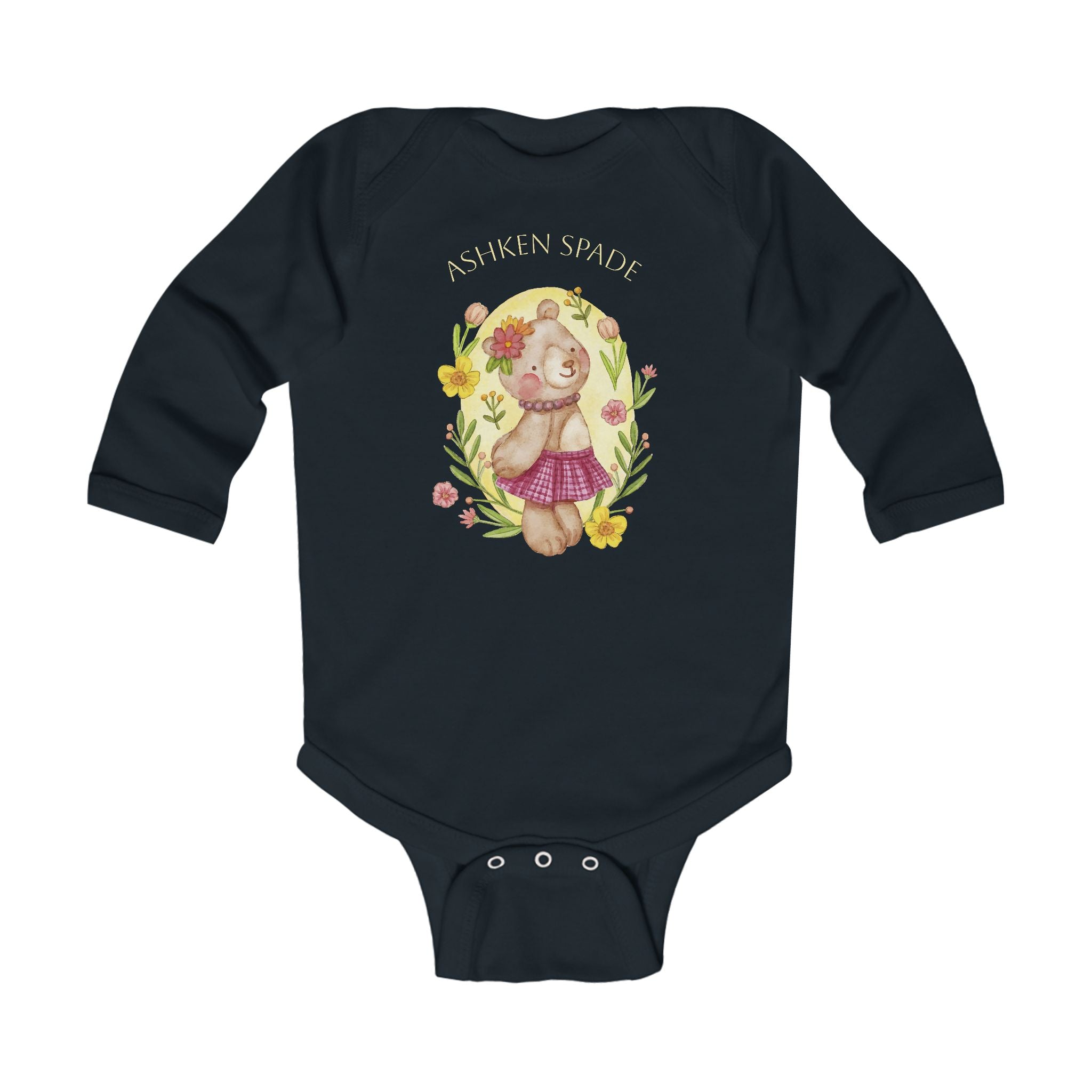 Cute Floral Bear Baby Onesie