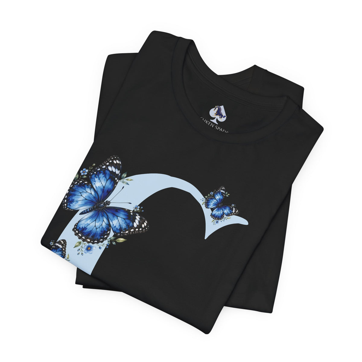 Blue Butterfly Floral Monogram C Letter T-Shirt
