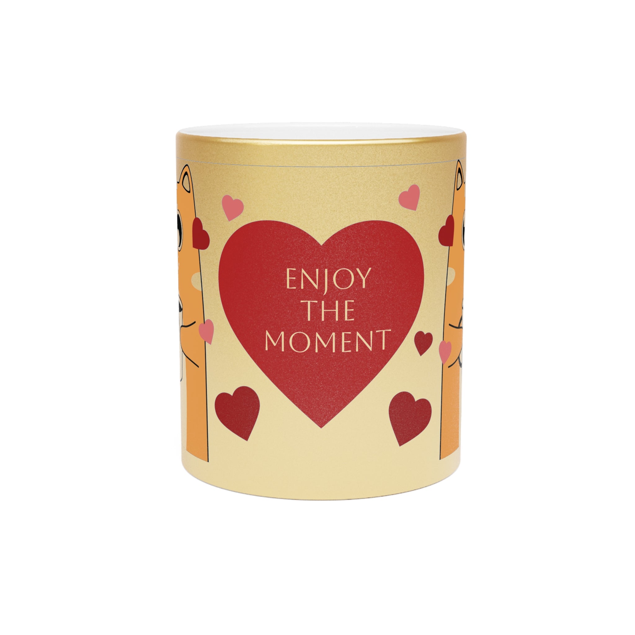 Cute Cat Holding Coffee with Hearts Mug