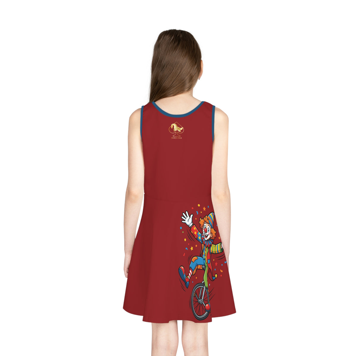 Girls' Clown Bicycle Sleeveless Sundress – Playful Circus Costume Design