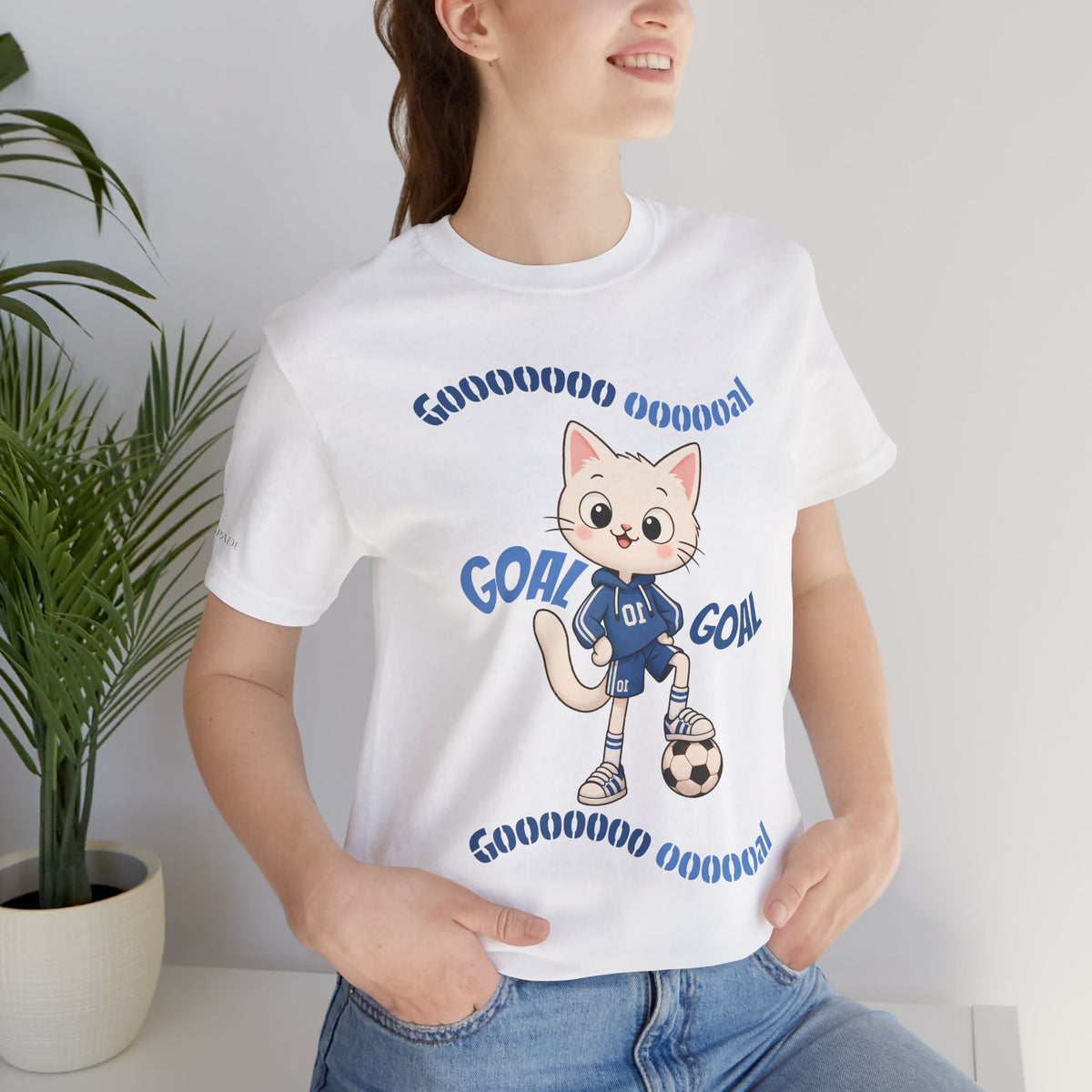 Soccer Cat T-Shirt — Cute 'Goal! Gooooal' Kids & Youth Soccer Tee (Custom Name)