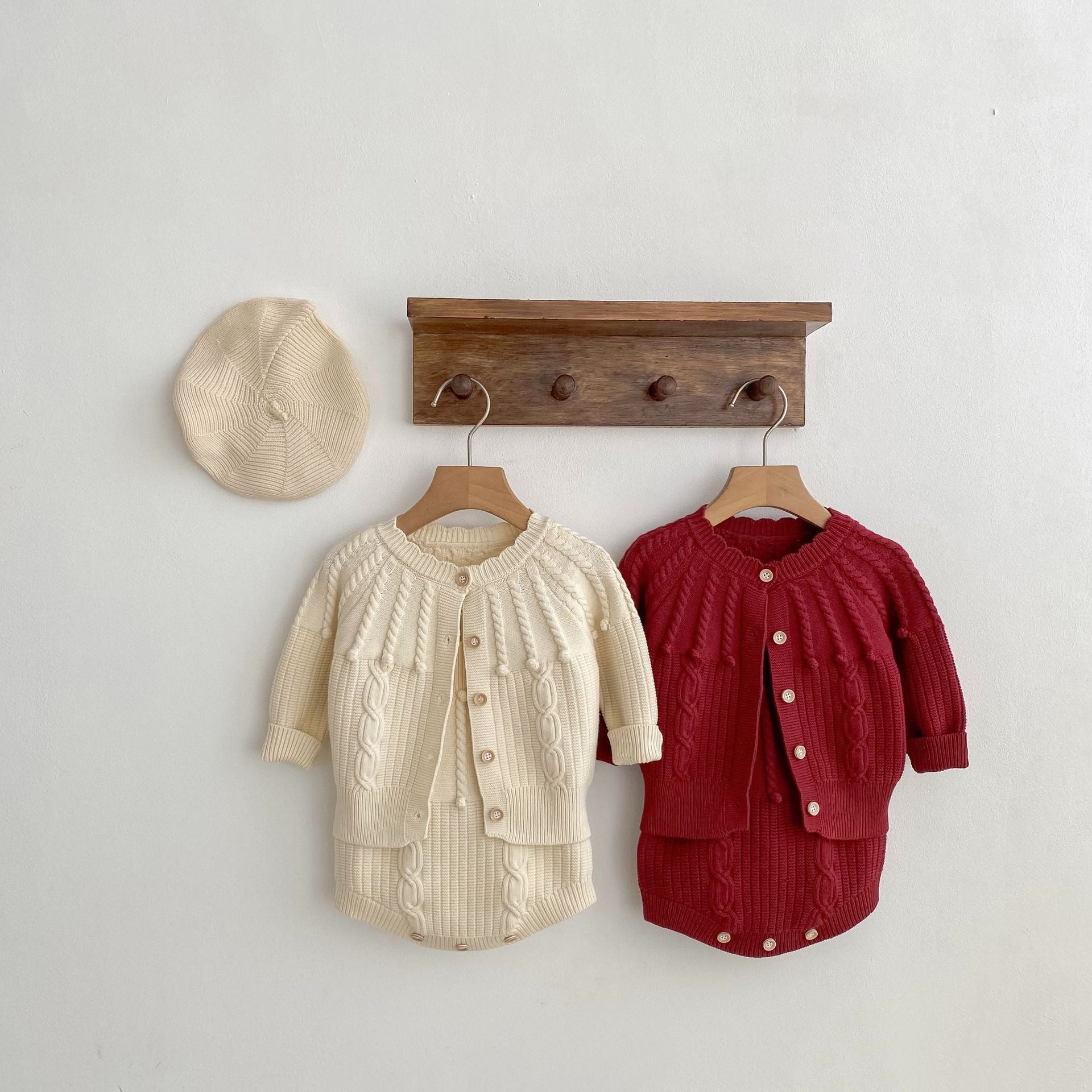 Infant Women's Sweater Hand-hook Bubble Ball Knitted Romper And Coat Two-piece Set