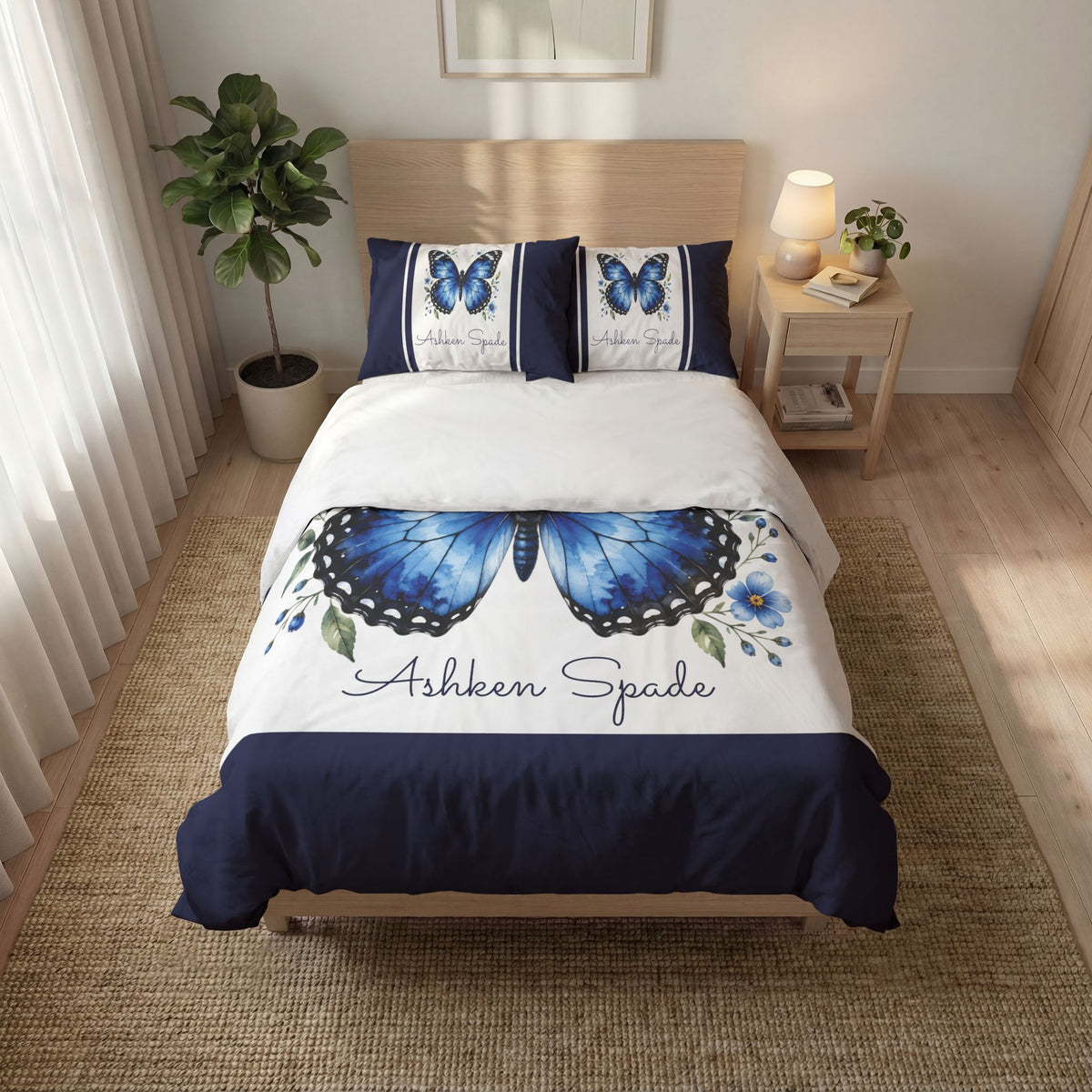 Blue Butterfly “Ashken Shade” Quilt Cover Set