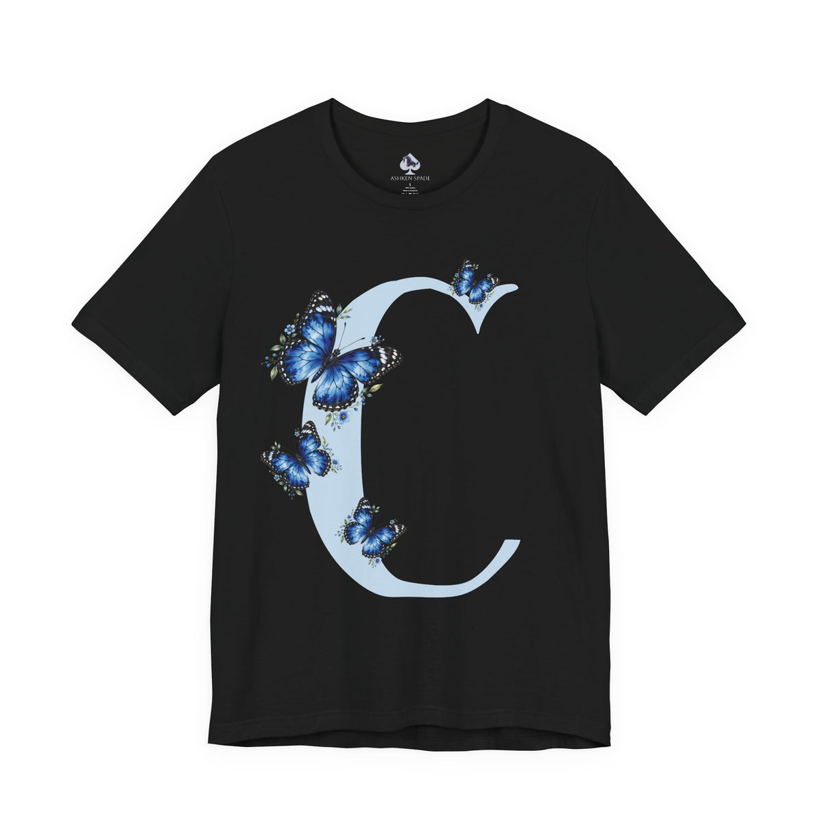 Blue Butterfly Floral Monogram C Letter T-Shirt