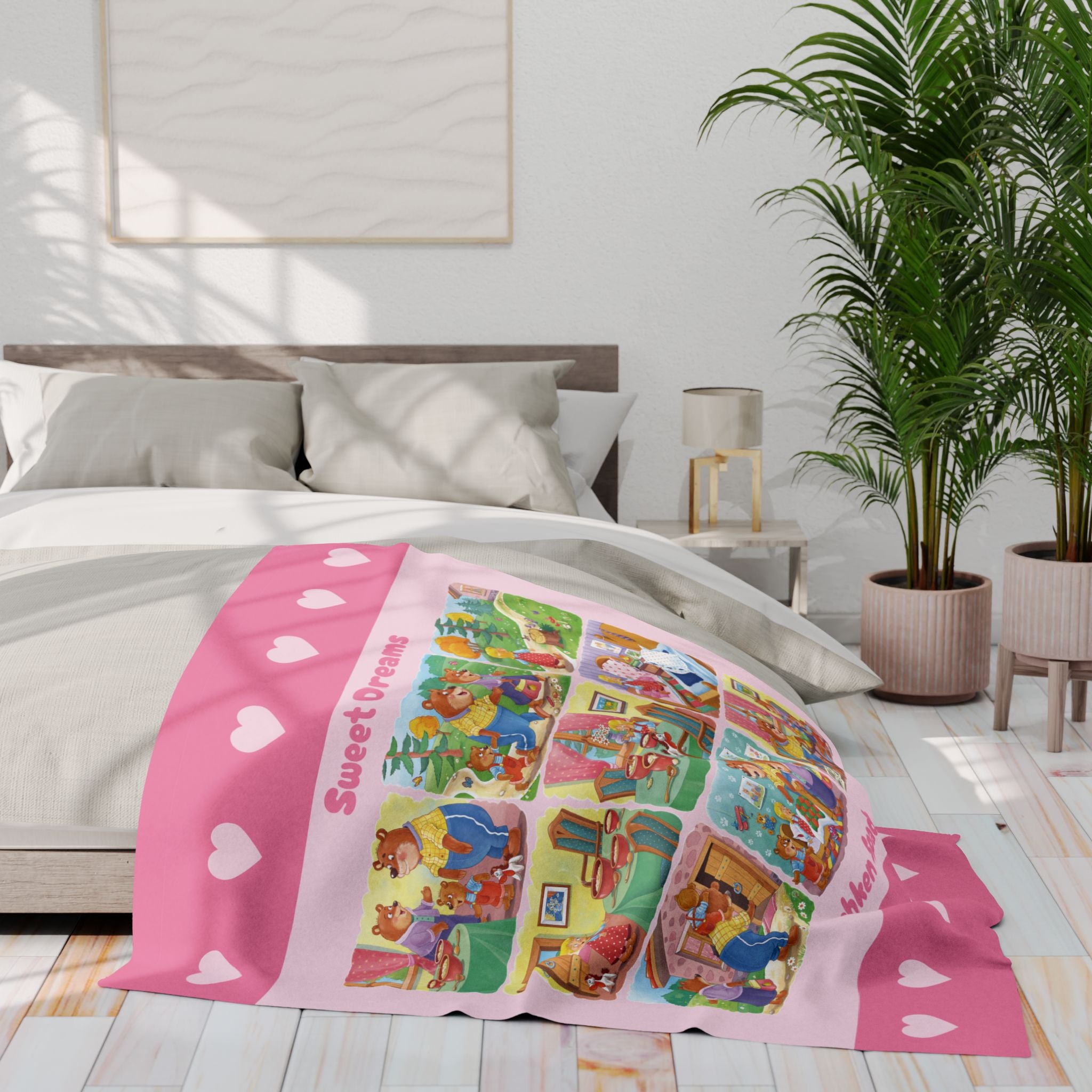Bear FamilyPink Fleece Blanket