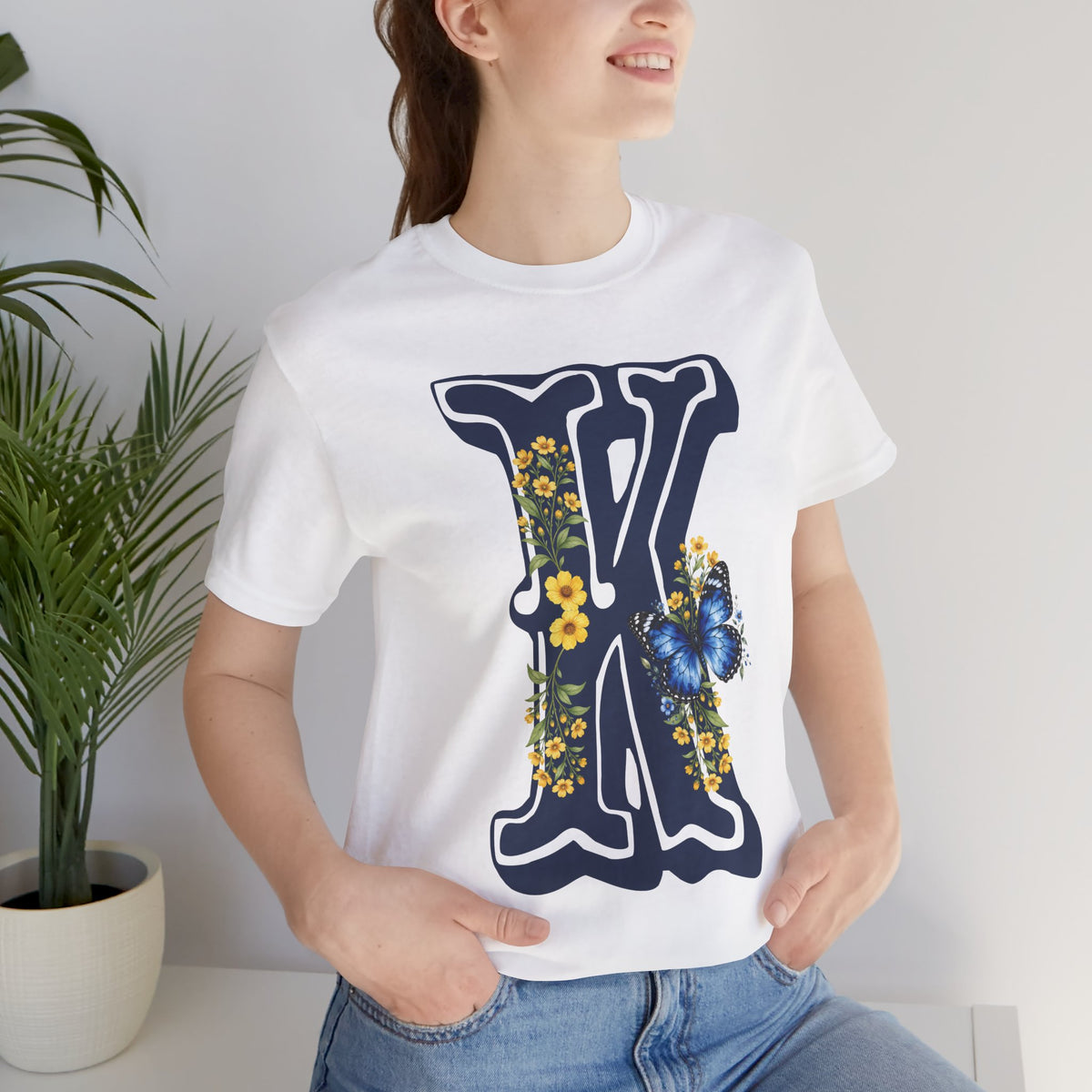 Floral Butterfly Letter K T-Shirt