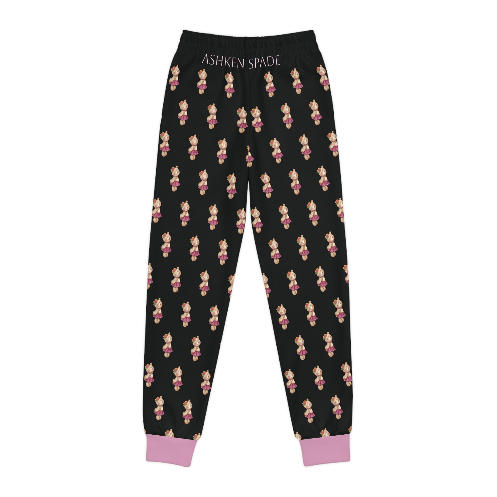 Cute Bear Ballet Design Black Jogger Pants with Pink Cuffs