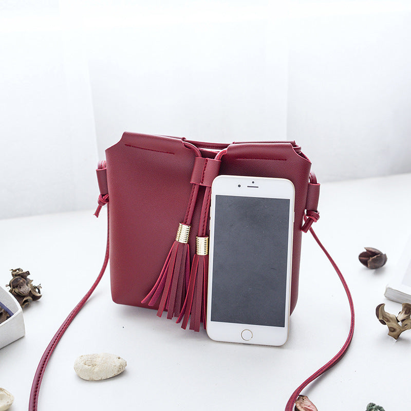 Women's Tassel Mini Mobile Messenger Bag