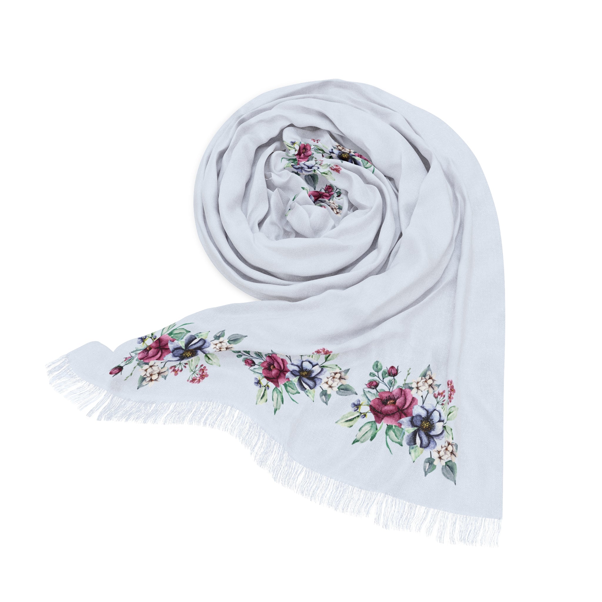 Pastel Blue Floral Border Scarf