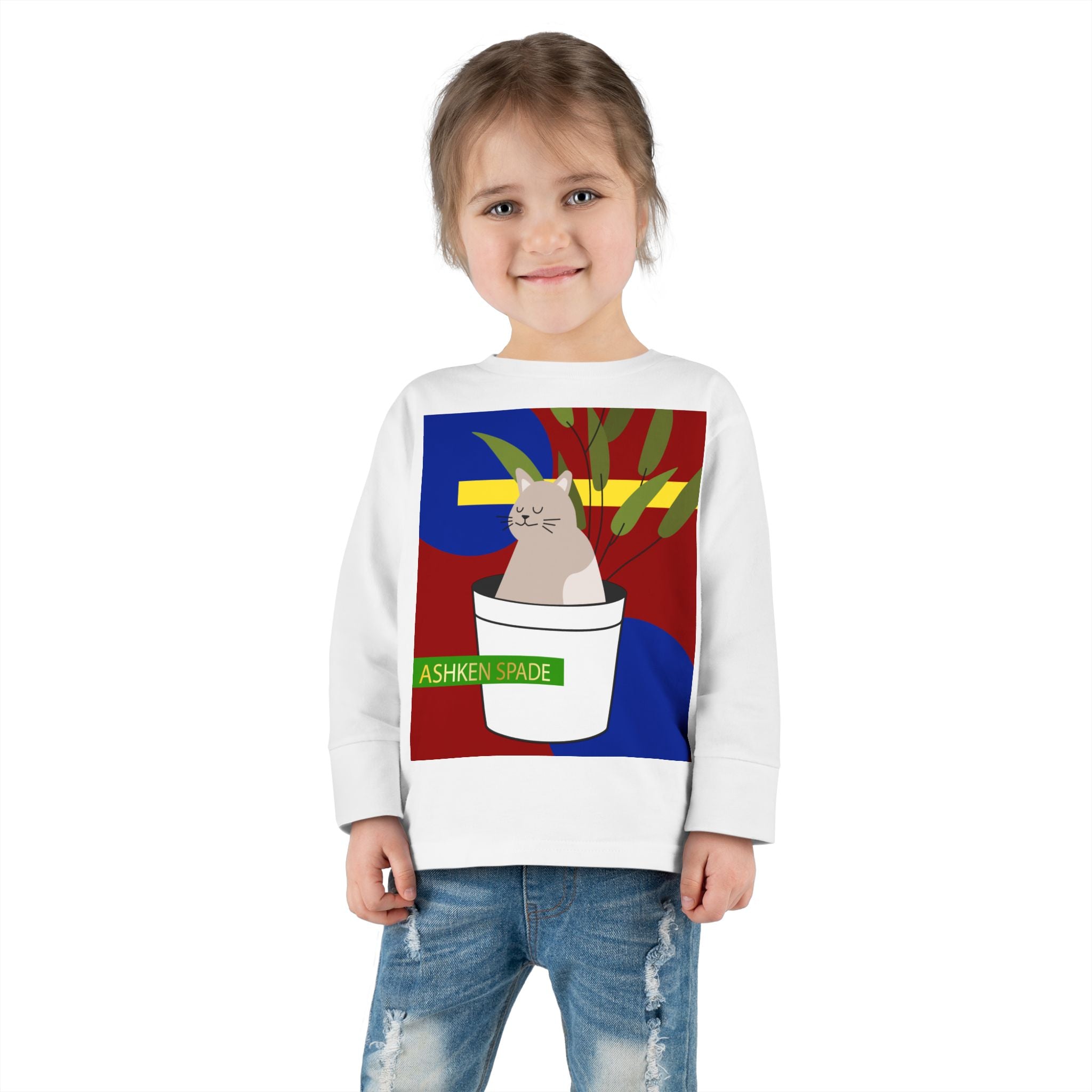 Toddler Tee — 'Ashken Spade' Cat Plant Graphic Long Sleeve