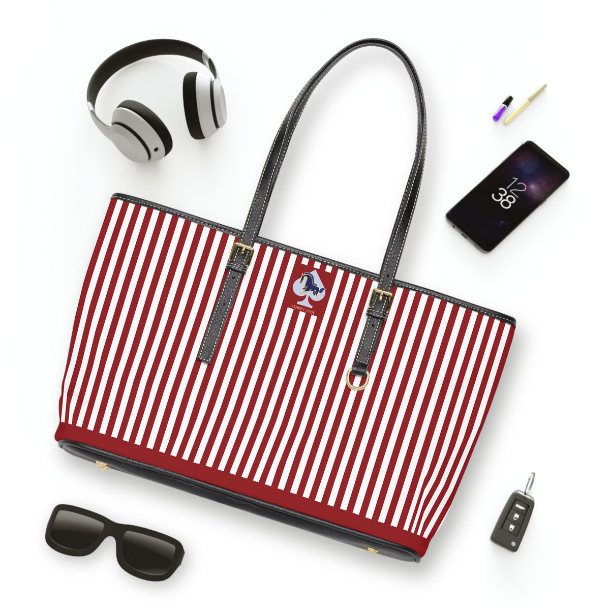 Red and White Striped PU Leather Shoulder Bag