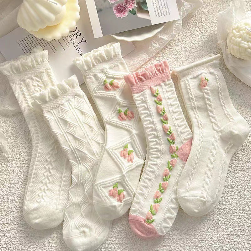 Japanese Style Mid Tube Lace Socks