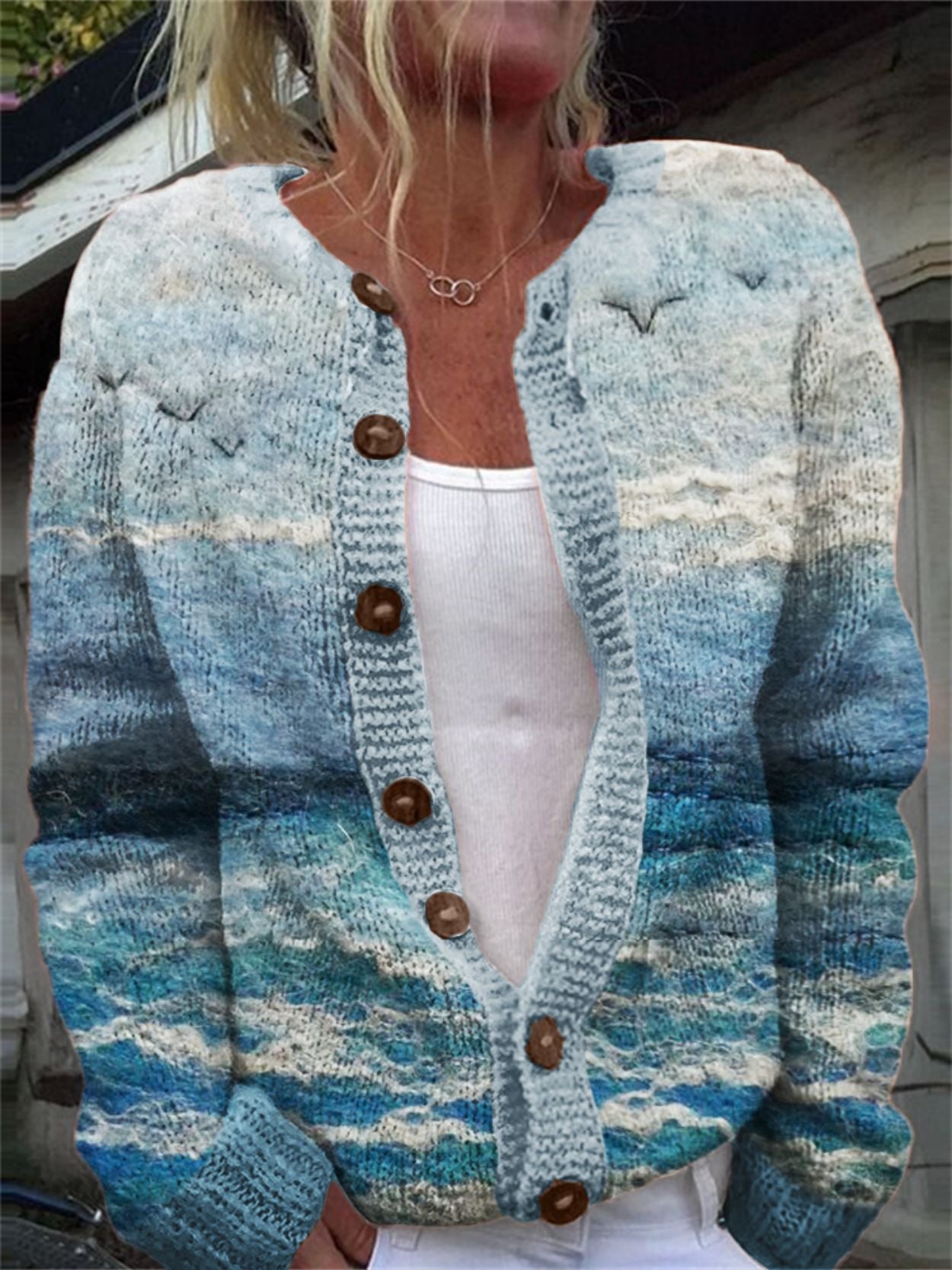 3D Digital Printing Cardigan Knitted Coat Imitation Sweaters