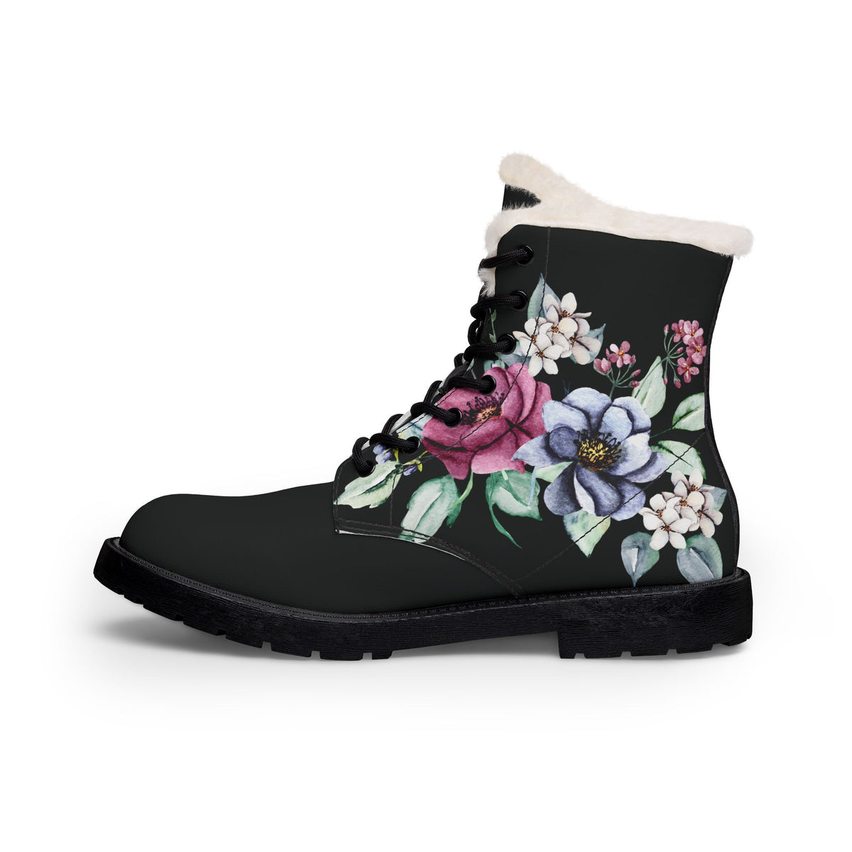 Floral Shearling-Lined Leather Boots