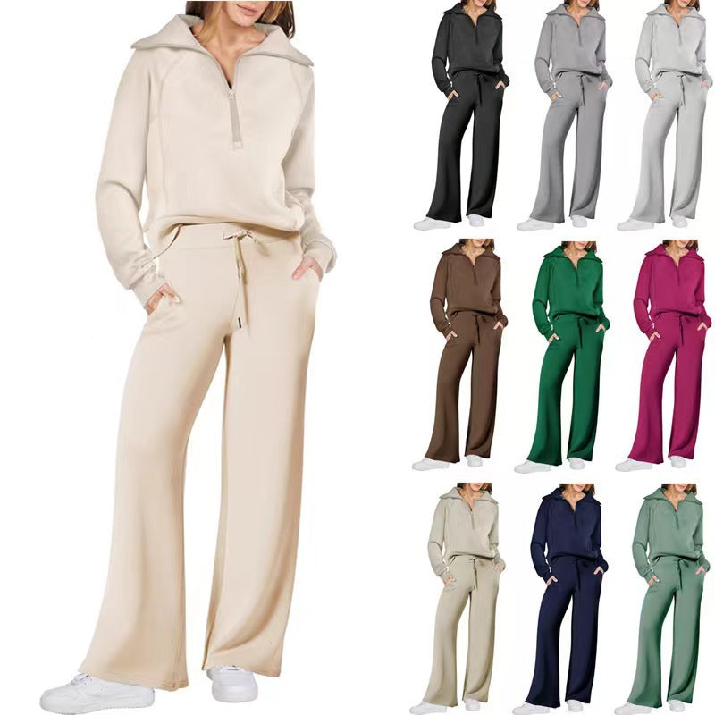 Europe And America Foreign Trade 2024 Autumn And Winter Fashion Casual Sport Two-piece Set For Women