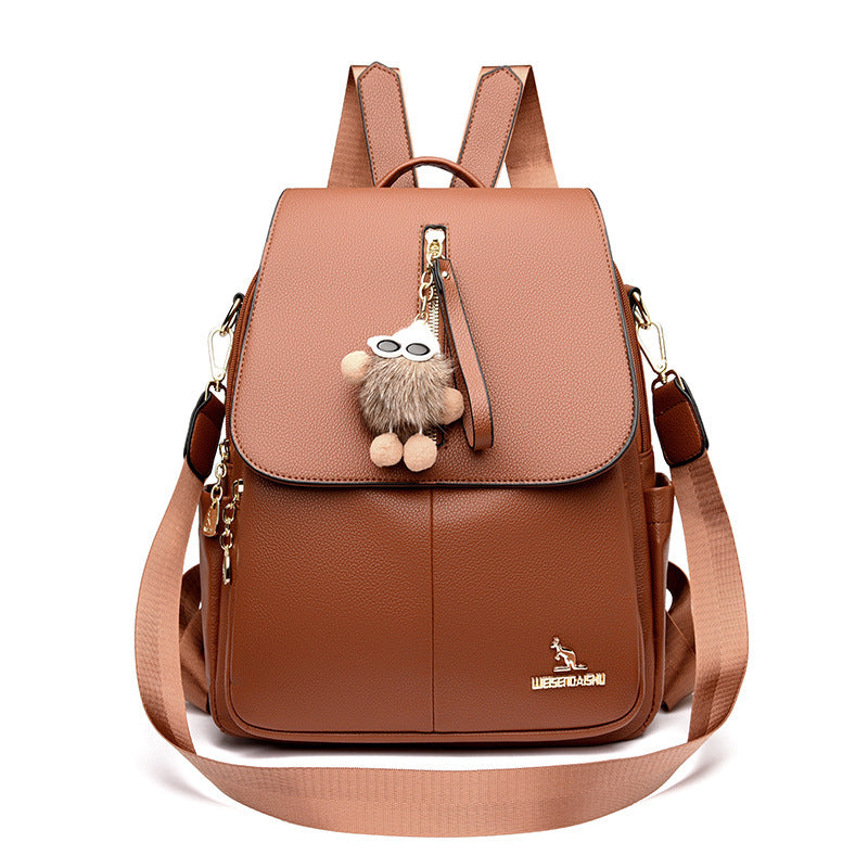 Elegant Leather Backpack with Pendant