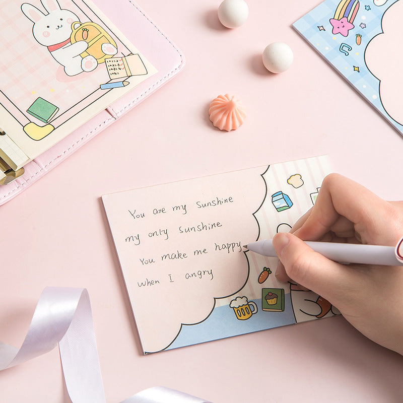 Cute Happy Rabbit Cartoon Plaid Note Stationery