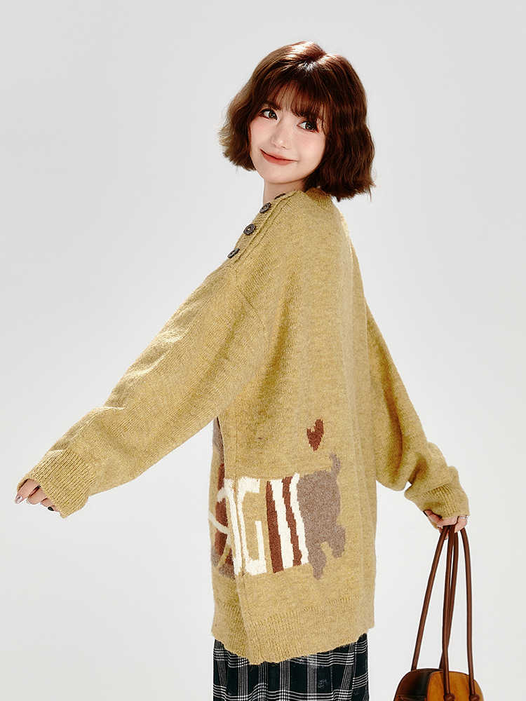 Retro Crew Neck Knitted Sweater Women's Loose Chic Top