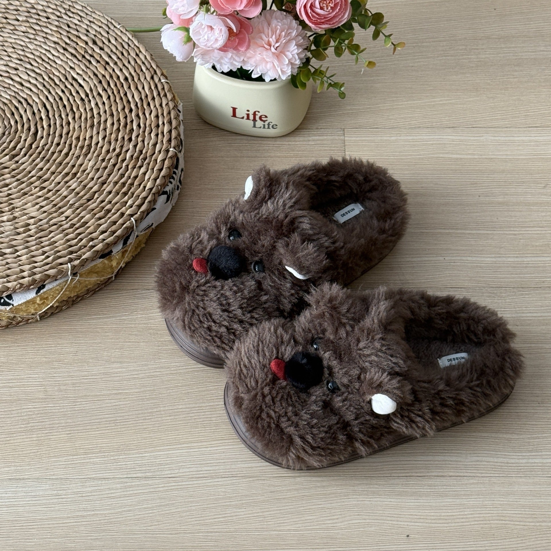 Women's Winter Plush Cartoon Puppy Cotton Slippers