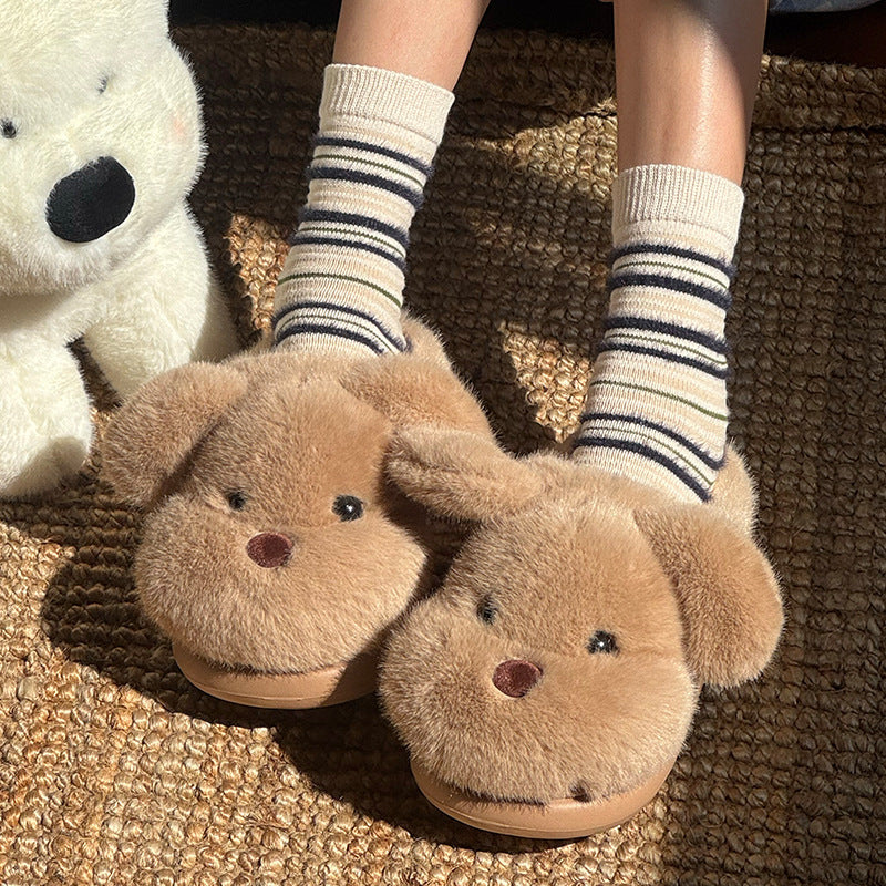 Women's Winter Plush Cartoon Puppy Cotton Slippers