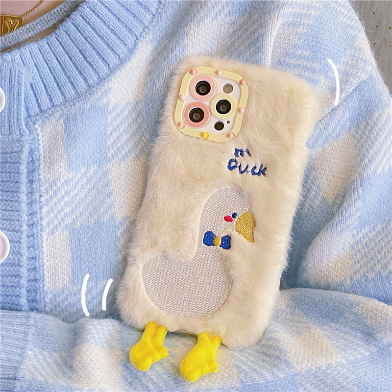 Embroidered Duck Plush Cartoon Phone Case
