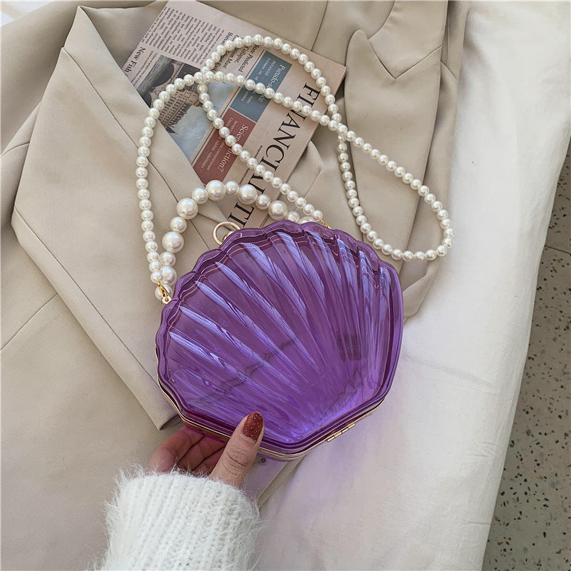 Transparent Shell Bag Box Bag Pearl Female Messenger Shoulder Retro Texture