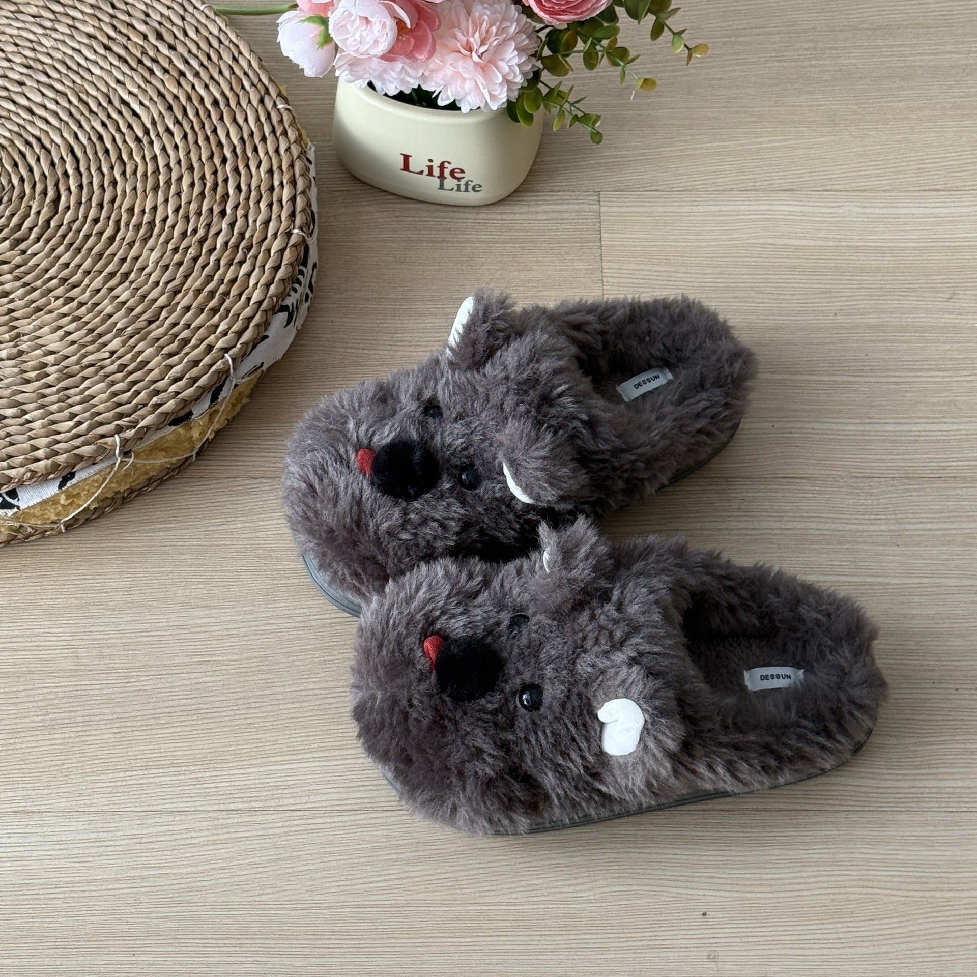 Women's Winter Plush Cartoon Puppy Cotton Slippers
