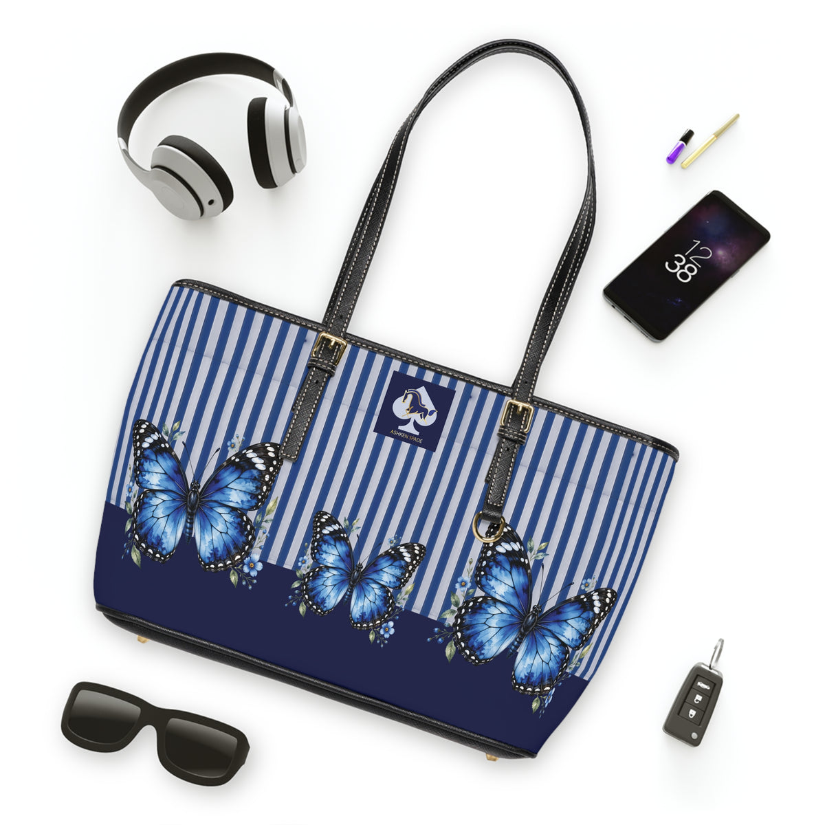 Blue Butterfly PU Leather Shoulder Bag