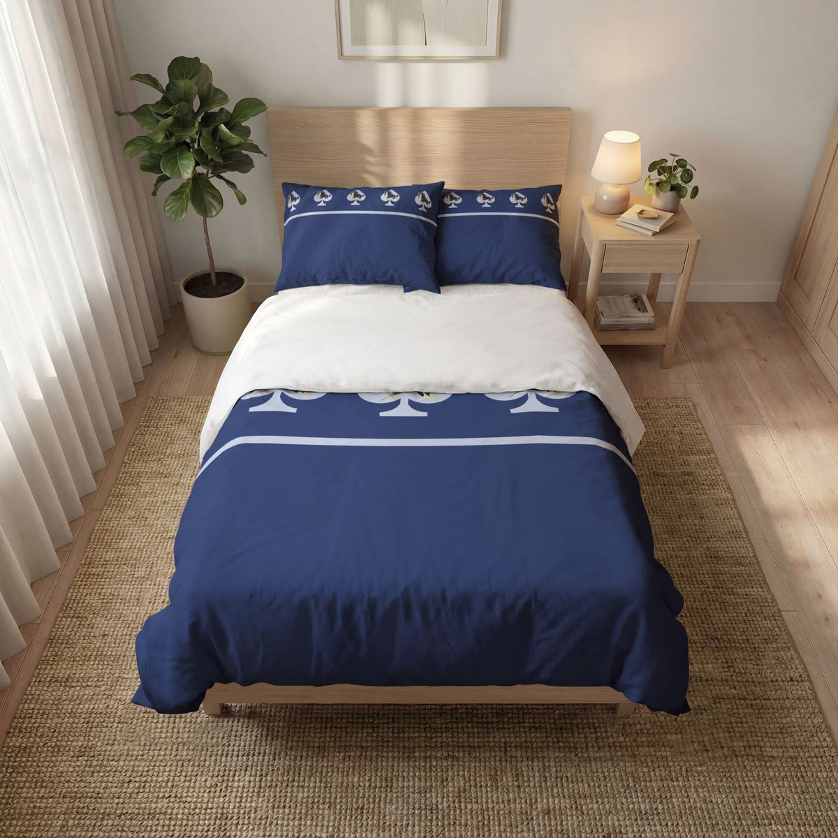 Navy Ashken Spade Pattern Quilt Cover Set