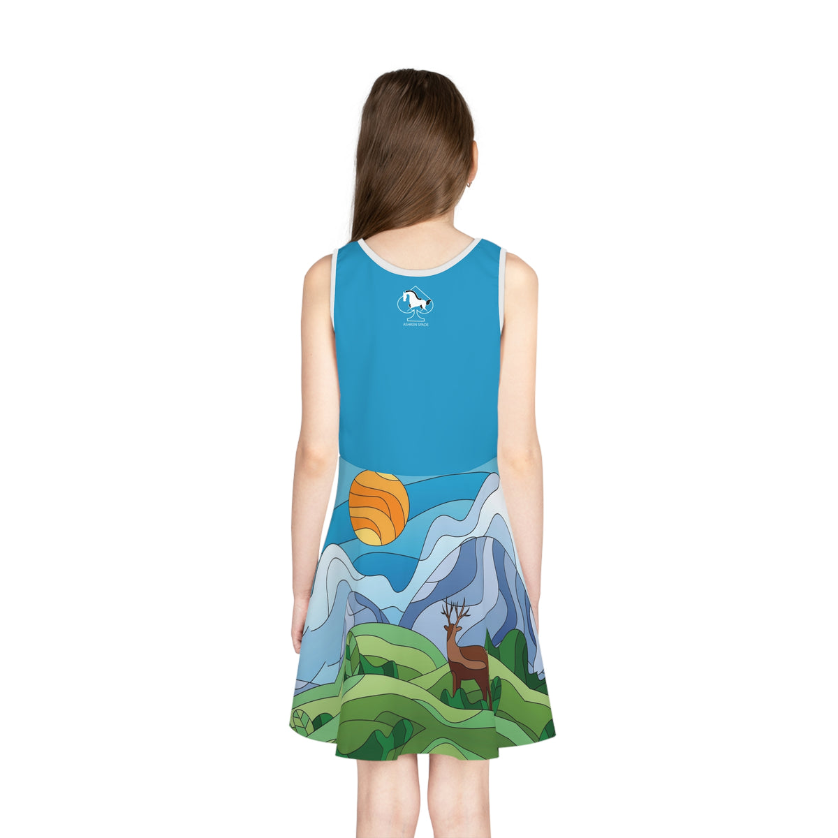 Girls' Sundress - Scenic Mountain Deer Print Sleeveless Dress