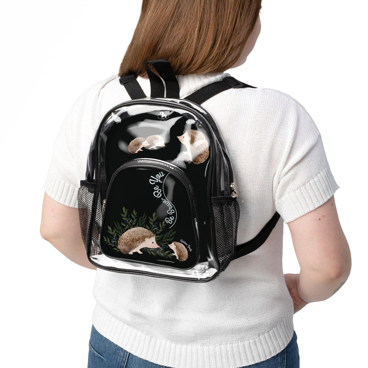 "Be Brave,Be You"Cute Hedgehog Transparent Bag