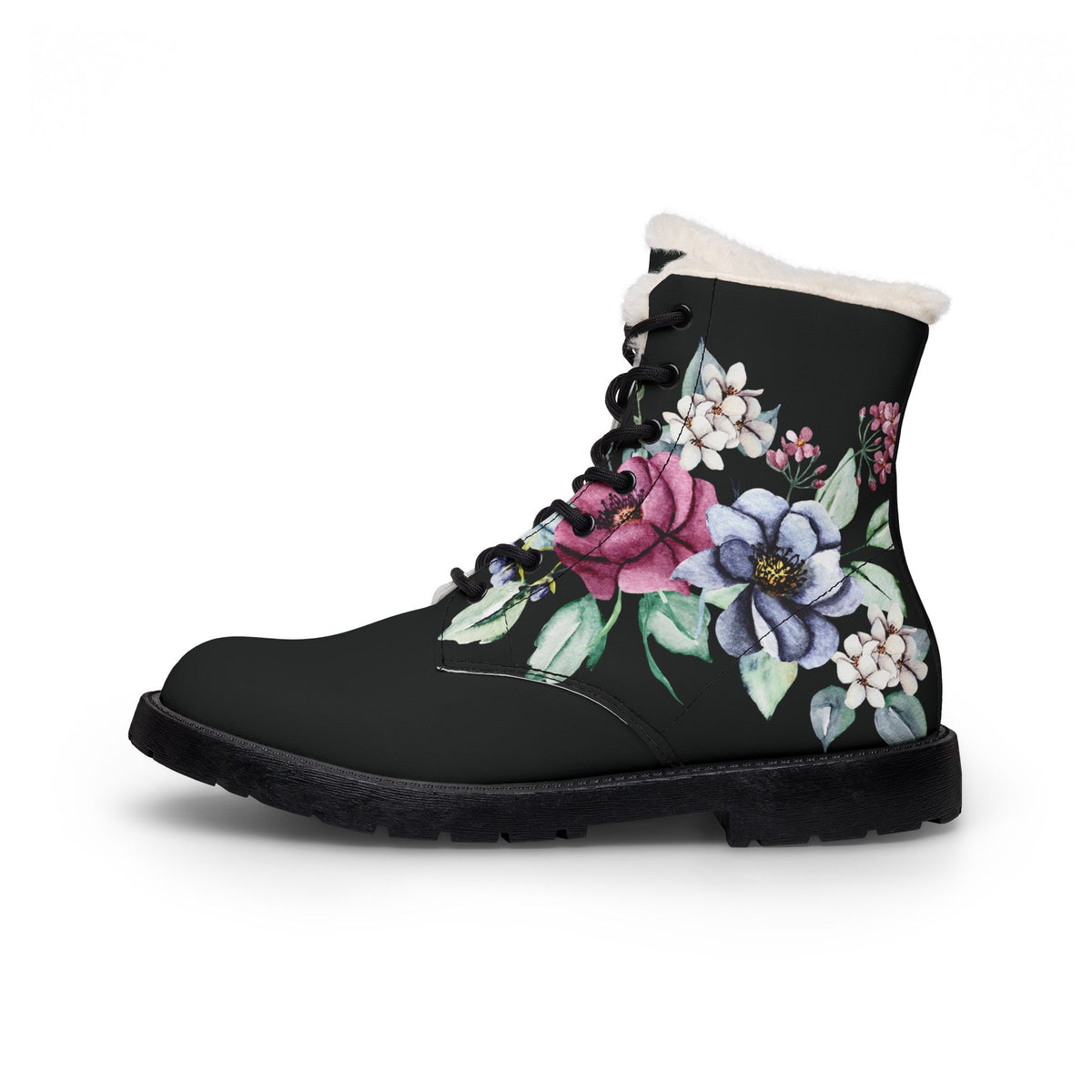 Floral Shearling-Lined Leather Boots