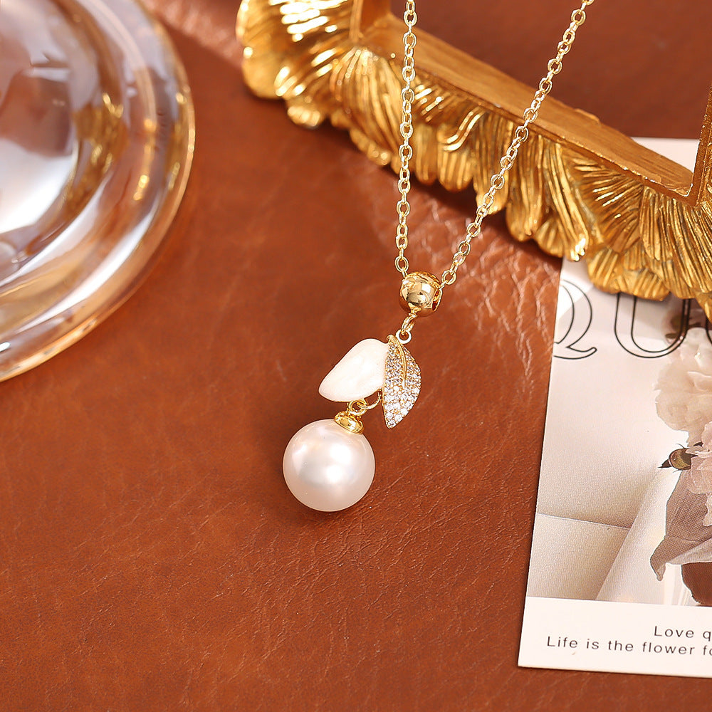 Camellia Drop Oil Pearl Necklace High-end Fashion