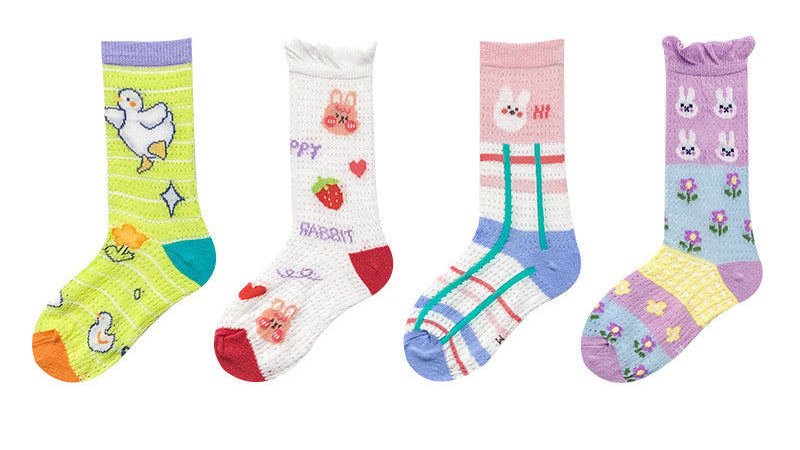 New Cartoon Illustration Socks Cotton Children's Mesh Socks