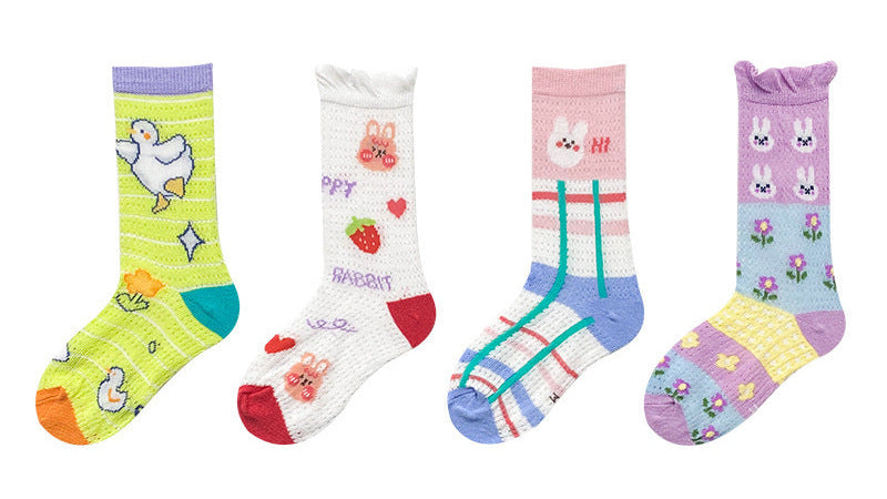 New Cartoon Illustration Socks Cotton Children's Mesh Socks