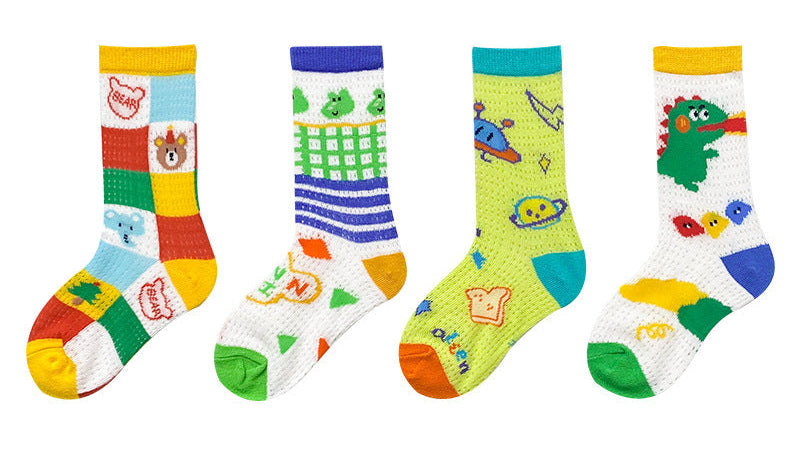 New Cartoon Illustration Socks Cotton Children's Mesh Socks