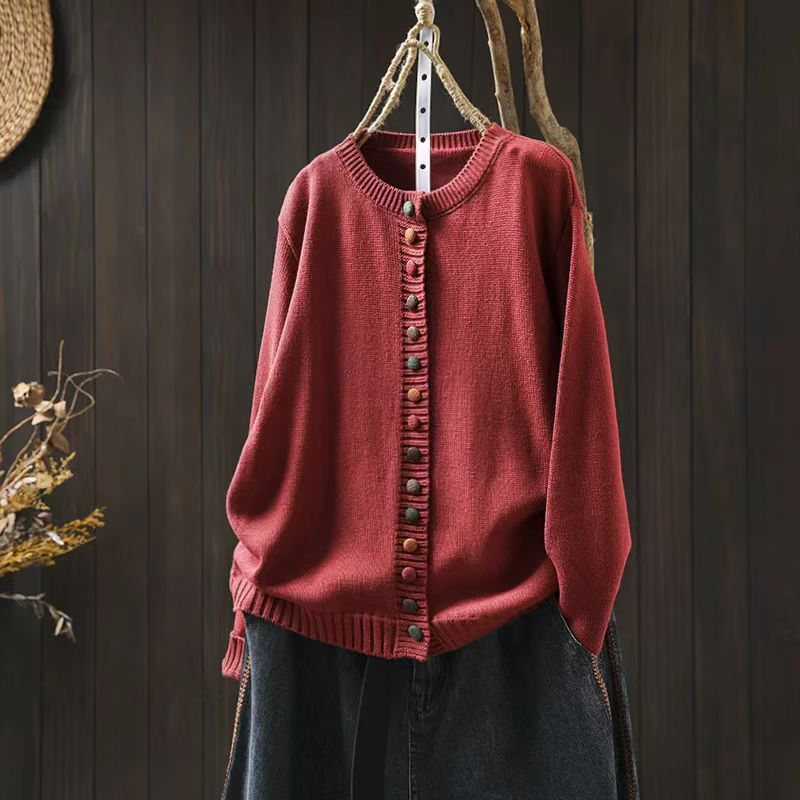 Women’s Loose Cotton Cardigan With Colored Buckle Detail