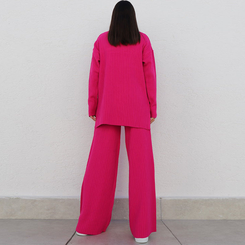 Two-piece Cross-border New Spring Leisure Slimming Solid Color Turtleneck Loose Knitted Long Sleeves Ladies