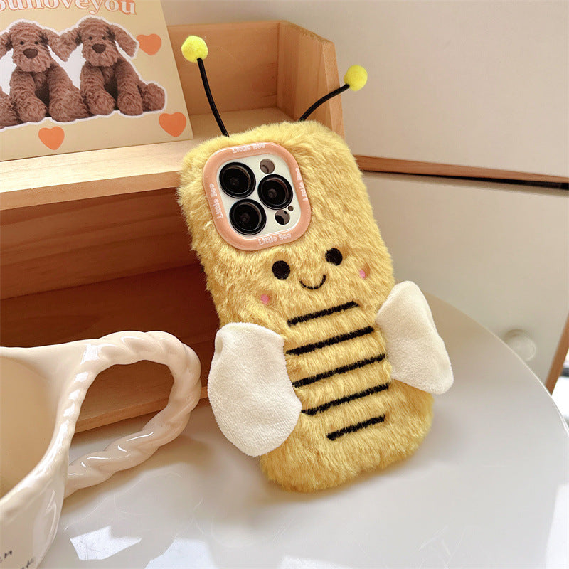 Plush Cartoon Bee Lens Bracket Phone Case