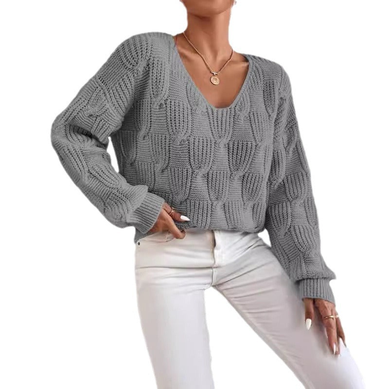 Loose Knitwear V-neck Solid Color Pullover Sweater