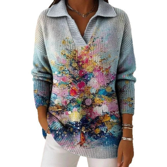 Gradient Flowing Light Buttonless Sequin-filled Dreamy Pattern Polo Shirt