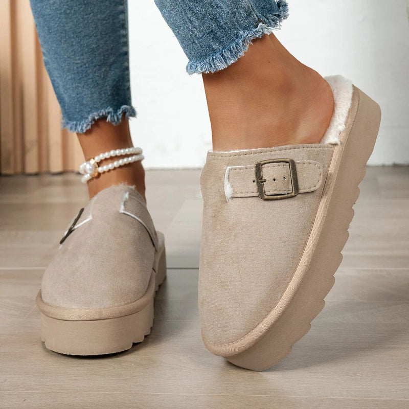 Women's Winter Plush Lined Slippers Warm Noise-reducing Fa