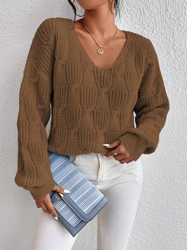 Loose Knitwear V-neck Solid Color Pullover Sweater