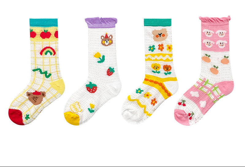 New Cartoon Illustration Socks Cotton Children's Mesh Socks