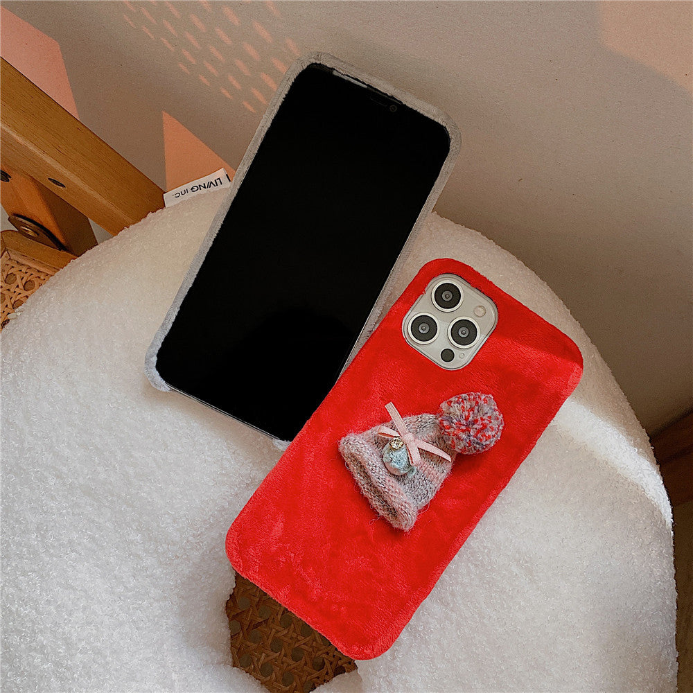 Autumn And Winter Plush Phone Case Candy Color