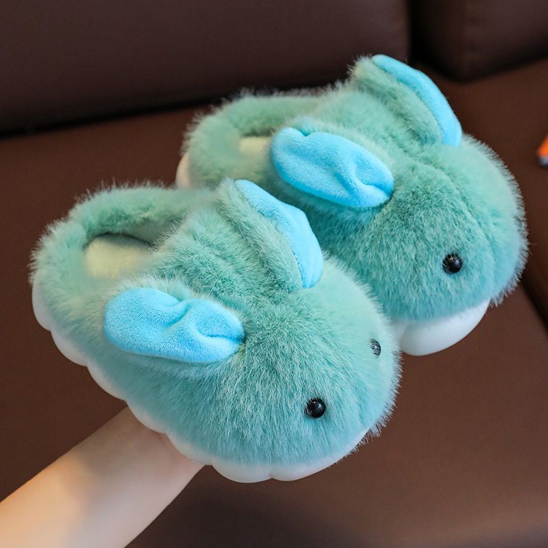 Winter Soft Sole Household Cartoon Cute Rabbit Big Medium And Small Children's Woolen Shoes Adorable 3D bunny ears and red-nose design