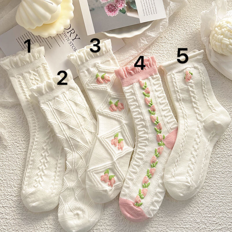Japanese Style Mid Tube Lace Socks